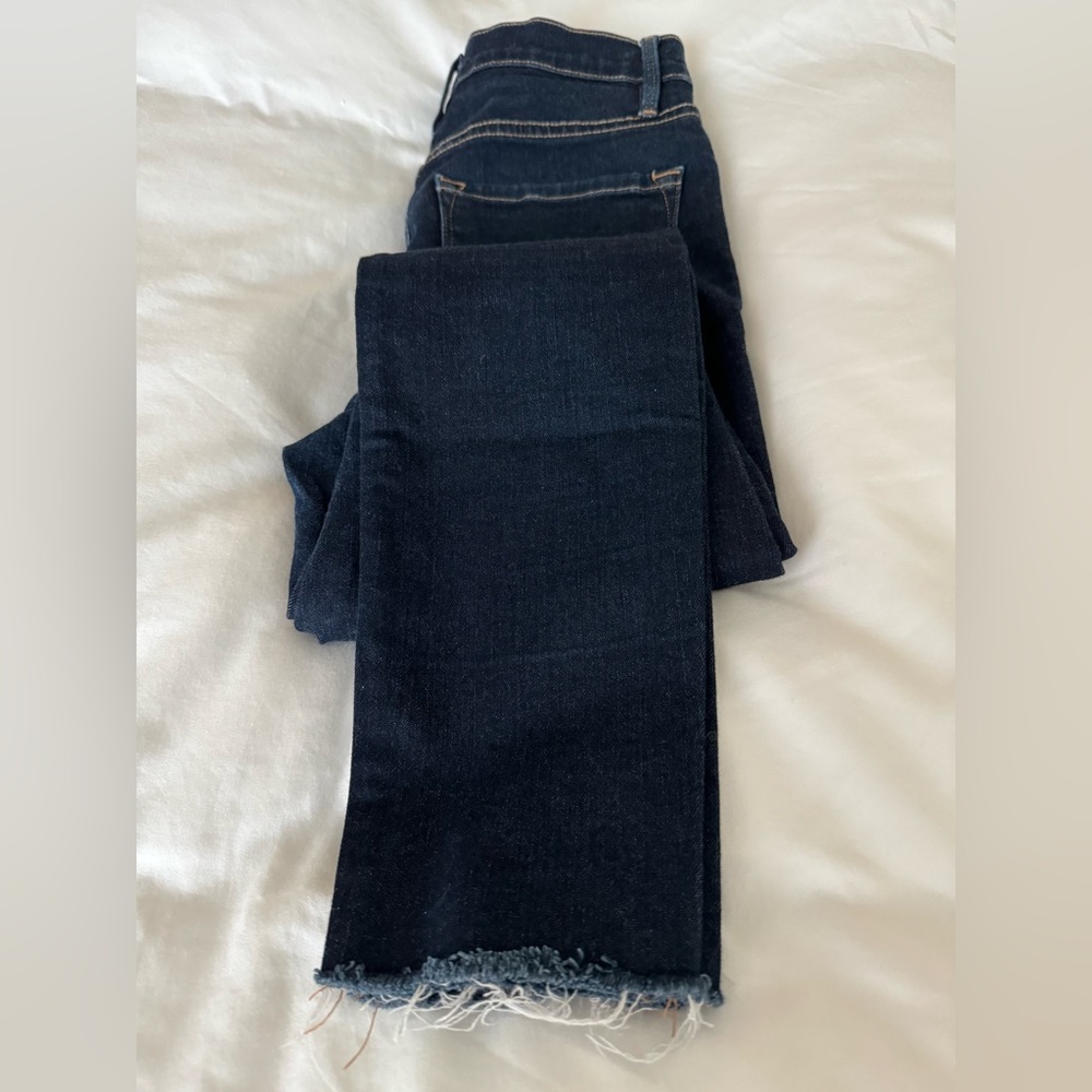 Frame Demin Le high straight distressed stretched Raw hem jeans